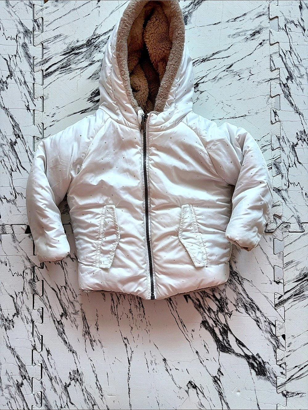 Reversible Lilly & Lottie Girls 3T White Faux Fur Hood Puffer Jacket